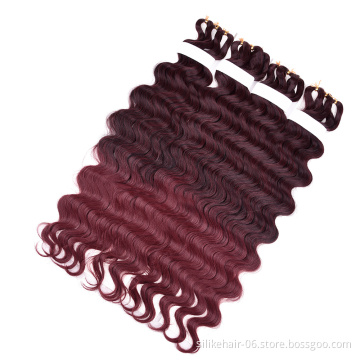 High Quality Pre Feathered Hybrid Long Ombre Brown Red Water Wave Braids Synthetic Hair Extensions Body Wave Crochet Braiding